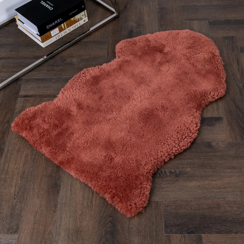 Balfour Short Pile New Zealand Sheepskin Rug in Coral Orange